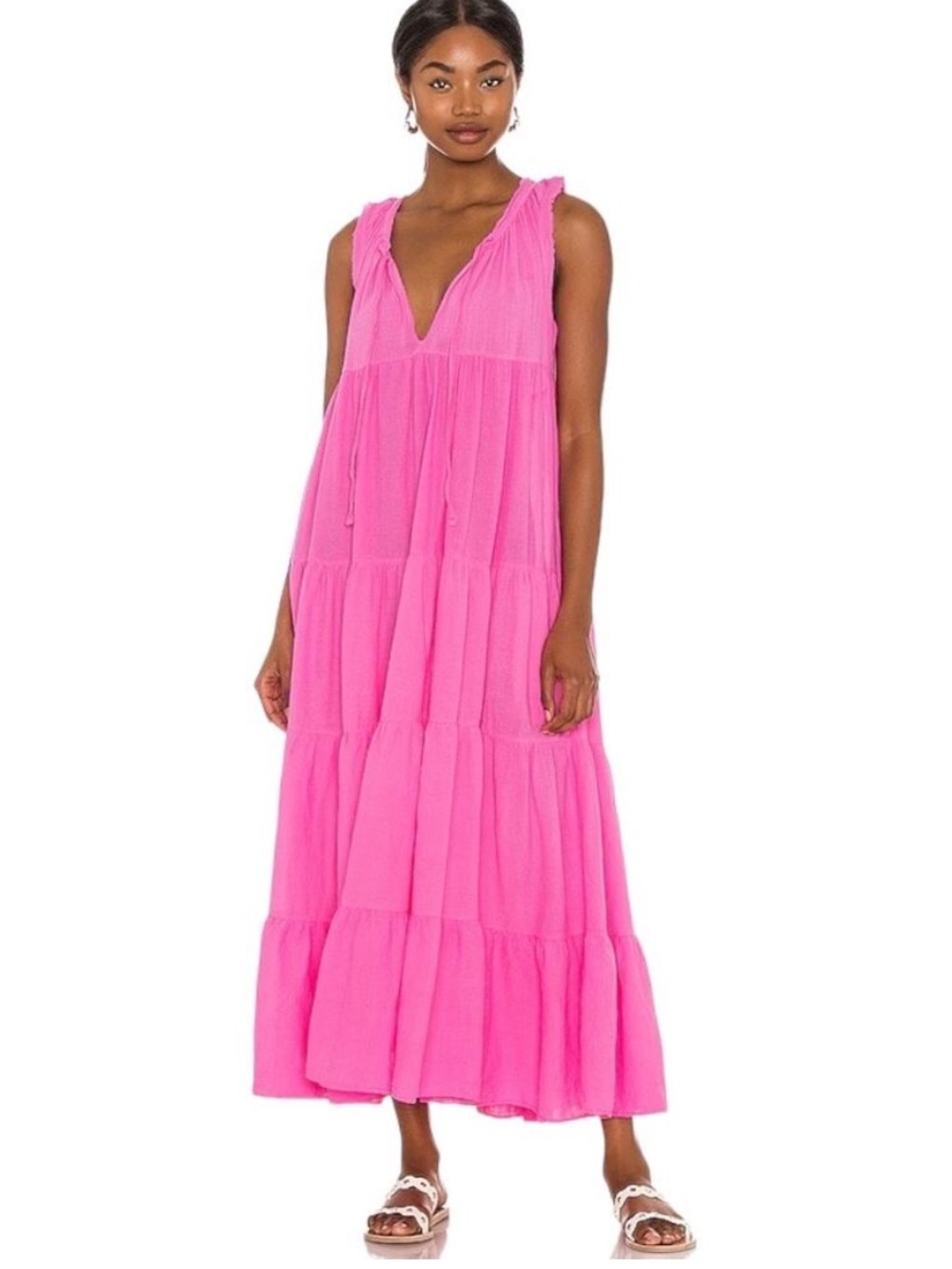 9 Seed Resort Lighthouse Beach Sleeveless Tiered Maxi Dress Peony Pink M/L $305